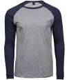 TJ5072 Tee Jays Mens Long Sleeve Baseball T Shirt Heather Grey / Navy colour image